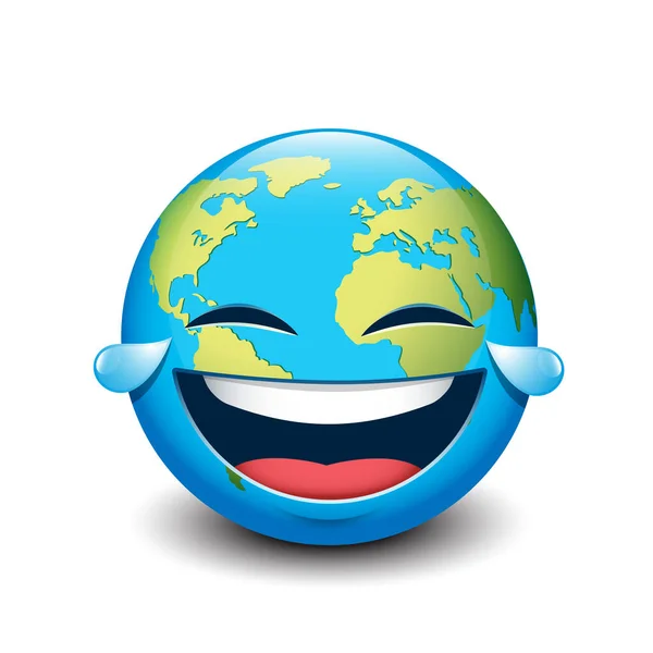 Earth Emoji Χαρούμενο Emoticon Κλάμα Από Γέλιο Απομονωμένη Διανυσματική Απεικόνιση — Διανυσματικό Αρχείο