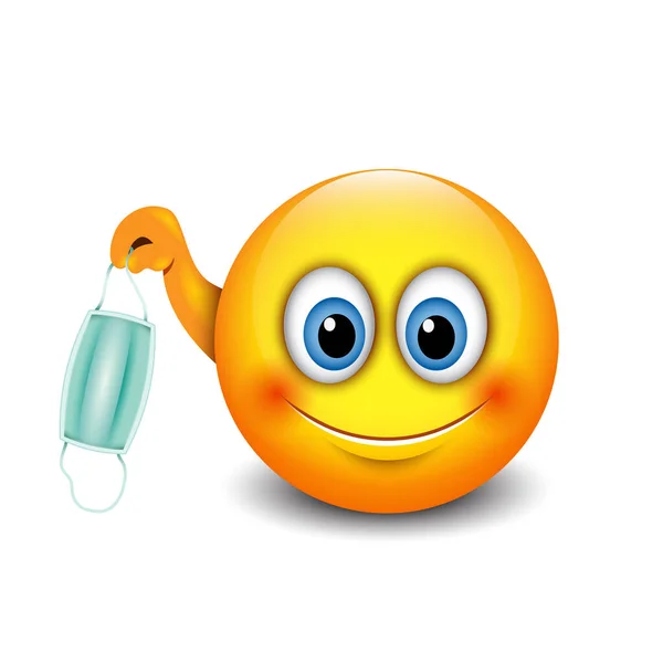 Emoticon Bonito Tirando Máscara Médica Emoji Ilustração Vetorial — Vetor de Stock