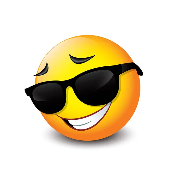 Χαριτωμένο Χαμογελαστό Emoticon Φορώντας Μαύρα Γυαλιά Ηλίου Emoji Διανυσματική Απεικόνιση — Διανυσματικό Αρχείο