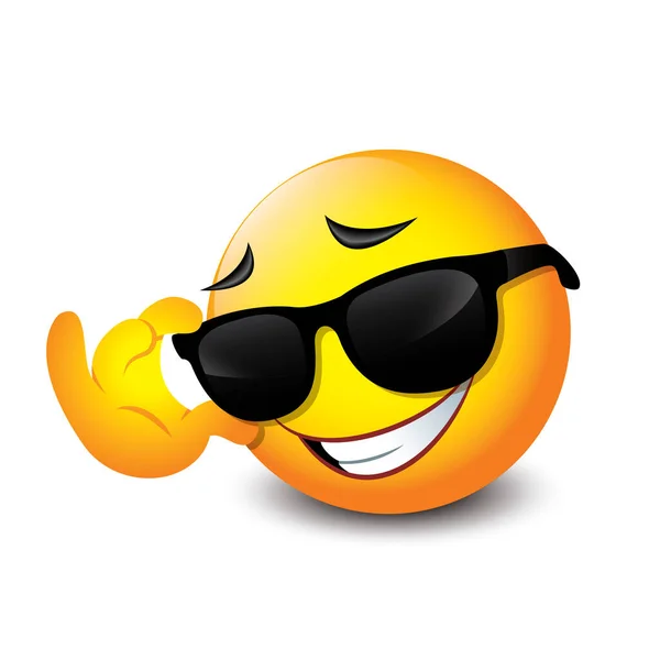 Leuke Glimlachende Emoticon Met Zwarte Zonnebril Emoji Vector Illustratie — Stockvector