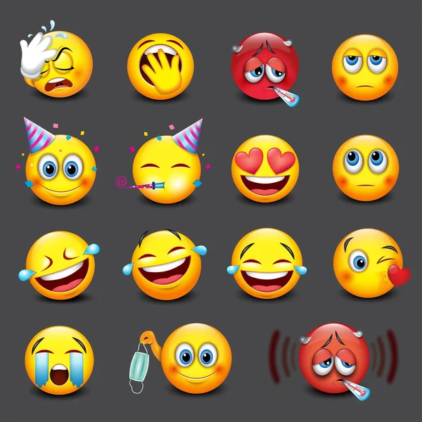 Set Emoticon Emojis Collection Vektor Ilustrasi - Stok Vektor