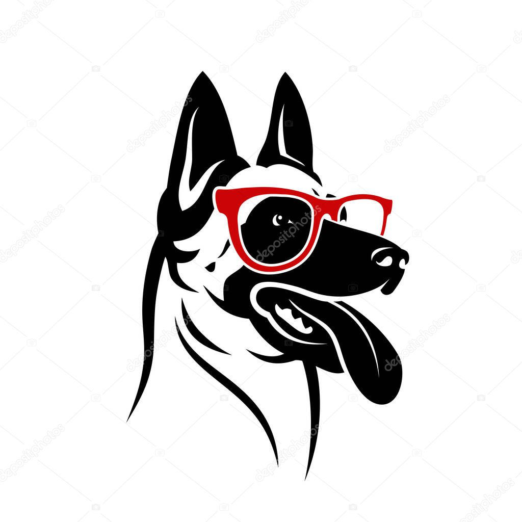 Belgian shepherd dog Malinois with sunglasses - isolated vector illustration