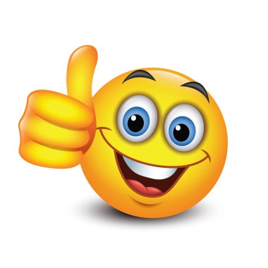 Başparmağı havada şirin ifade, emoji vektör illüstrasyonu