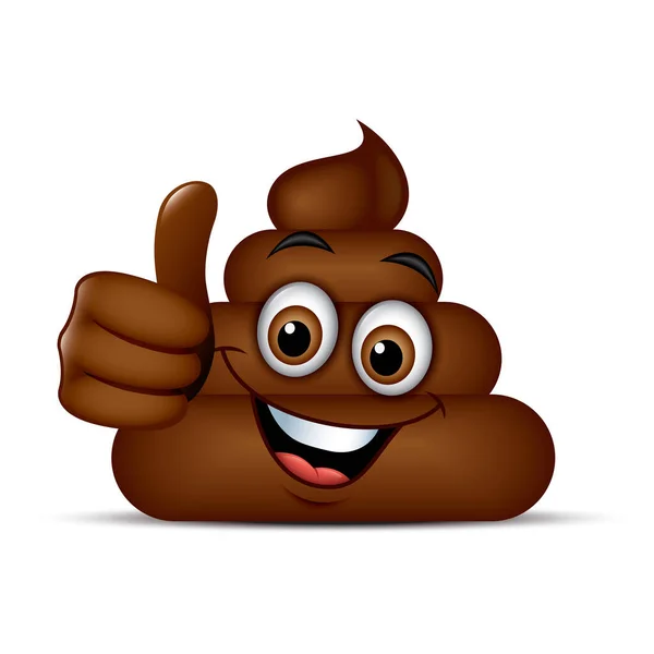 Poo Emoticon Duimen Omhoog Houden Emoji Poep Gezicht Vector Illustratie — Stockvector