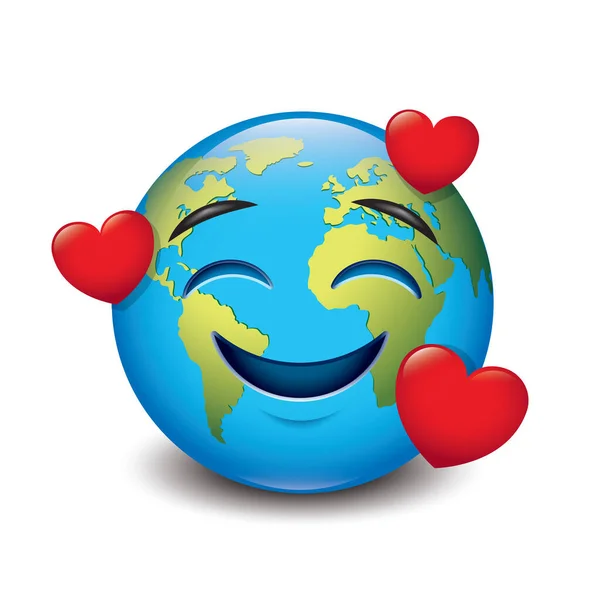 Happy Smiling Earth Emoticon Emoji Love Vector Illustrazione — Vettoriale Stock