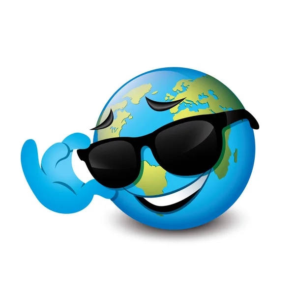 Emoji Terra Emoticon Feliz Usando Óculos Sol Ilustração Vetorial Isolada —  Vetores de Stock
