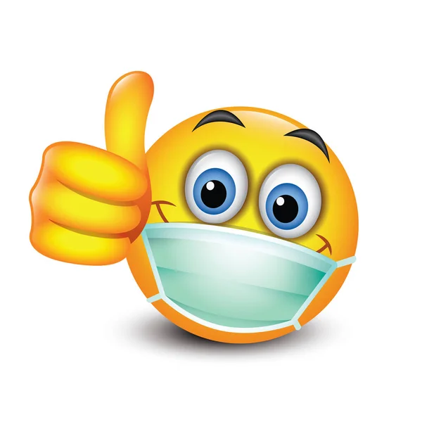 Emoji Met Medisch Masker Mond Met Duim Omhoog Geïsoleerde Vector — Stockvector