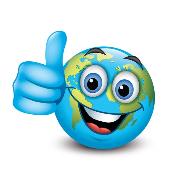 Carino Emoticon Terra Con Pollice Emoji Vettoriale Illustrazione — Vettoriale Stock