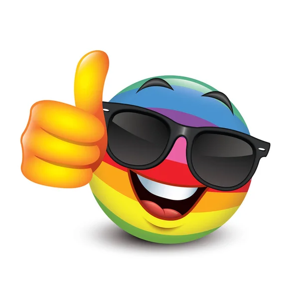 Emoticono Arco Iris Lindo Con Los Pulgares Hacia Arriba Emoji — Vector de stock