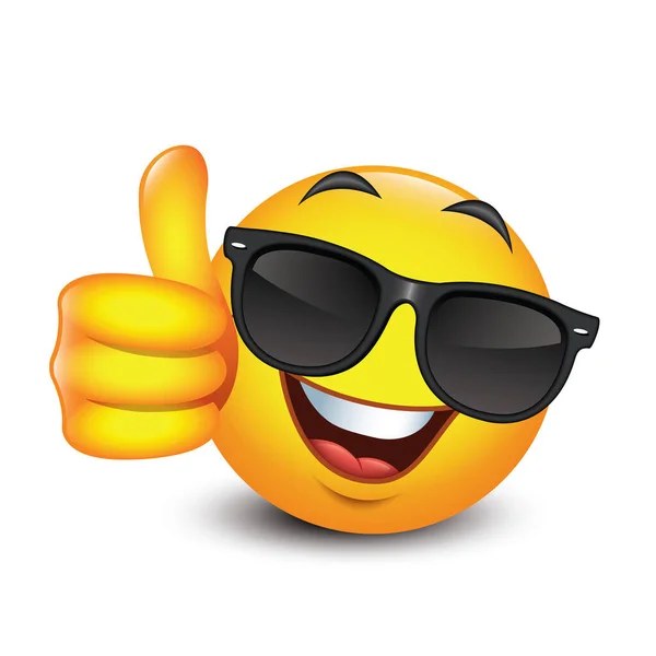 Niedliches Emoticon Mit Sonnenbrille Und Daumen Hoch Emoji Vektorillustration — Stockvektor