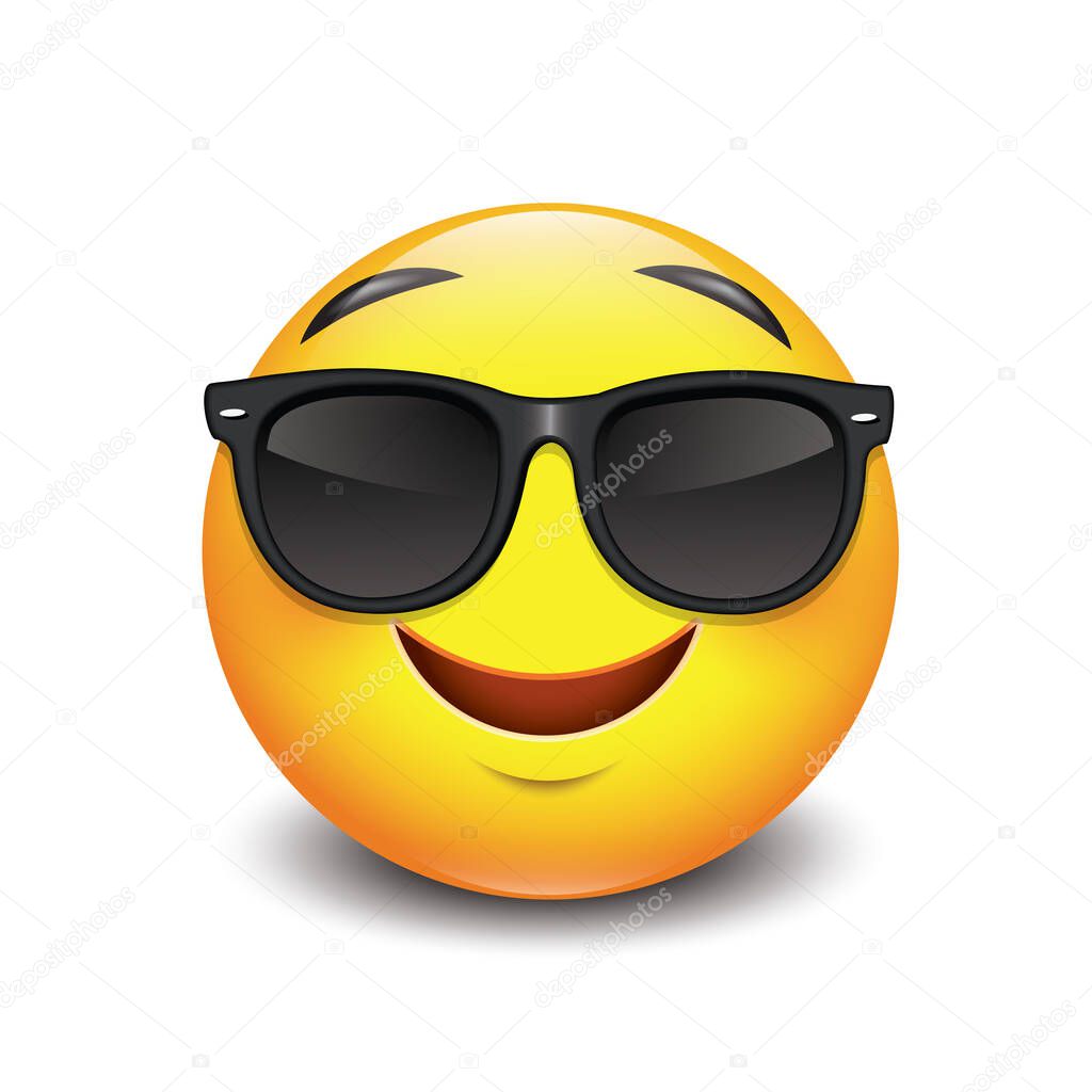 Cute Smiling Emoticon Wearing Black Sunglasses Emoji Vector Illustration Premium Vector In
