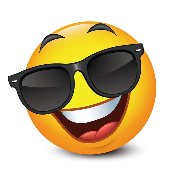 Lustige Cartoon Sonne Mit Sonnenbrille Und Smiley Gesicht lizenzfreie Stockillustrationen