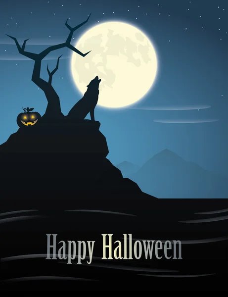 Cartaz de Halloween com lobo uivante — Vetor de Stock