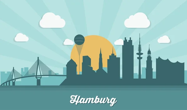 Horizonte de Hamburgo - design plano —  Vetores de Stock