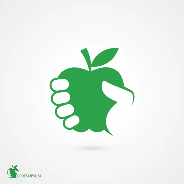 Mano sosteniendo signo de manzana — Vector de stock