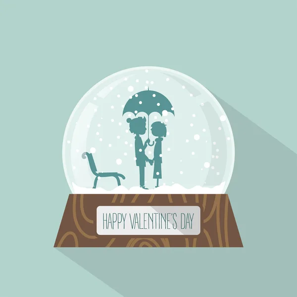 Bola de nieve con pareja enamorada — Vector de stock