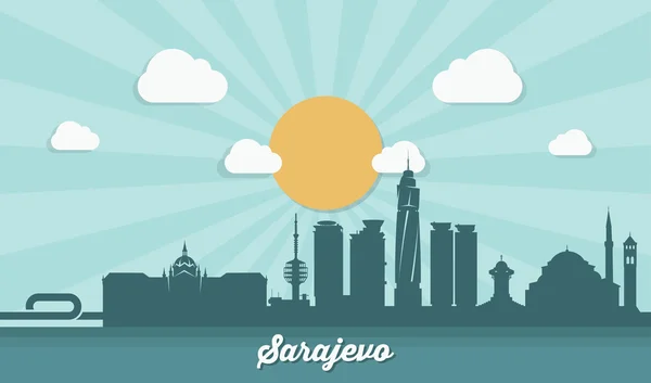 Skyline Sarajevo - diseño plano — Vector de stock