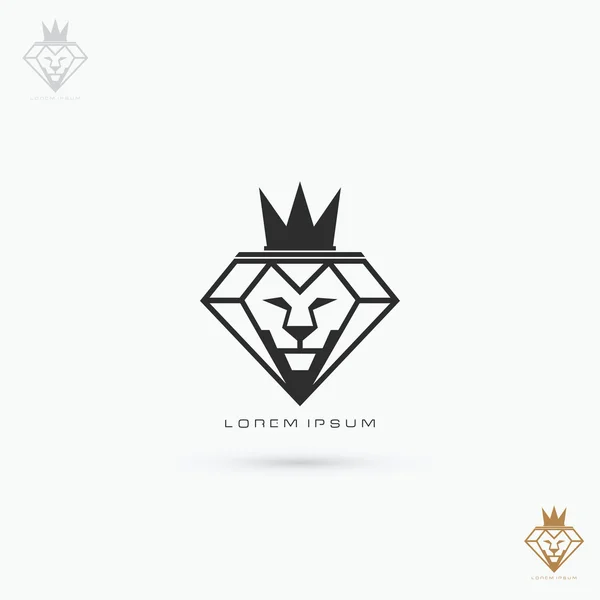 León diamante con símbolo de corona — Vector de stock