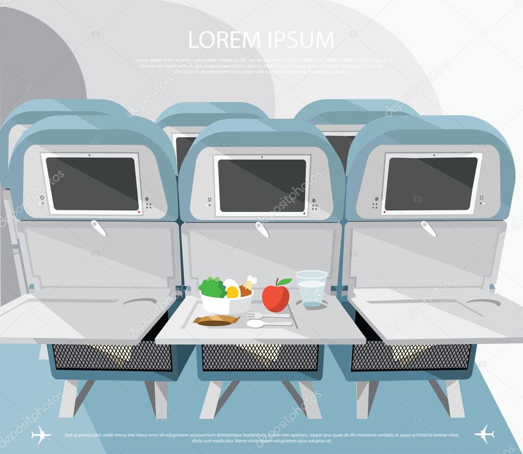 Airplane seats with opened tables