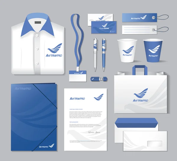 Modello di identità aziendale per il trasporto aereo blu — Vettoriale Stock