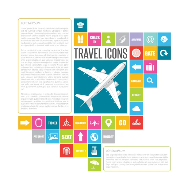 Set of air traveling flat icons — Stock Vector