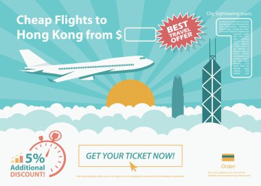 Düz seyahat banner - Hong Kong
