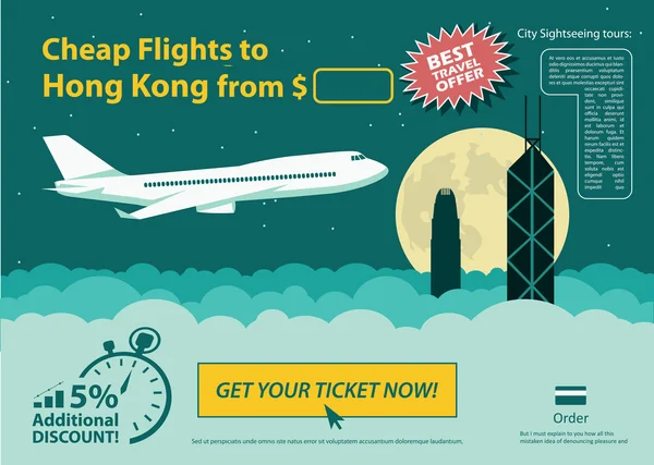 Banner de viaje plano - Hong Kong — Vector de stock