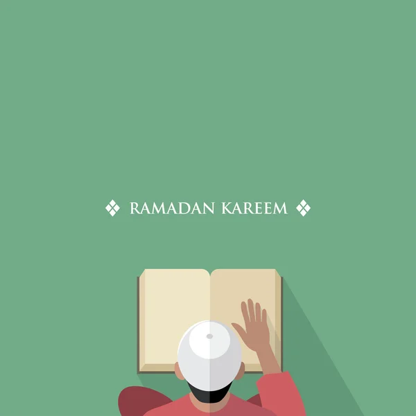 Muslim pria membaca buku Quran - Stok Vektor