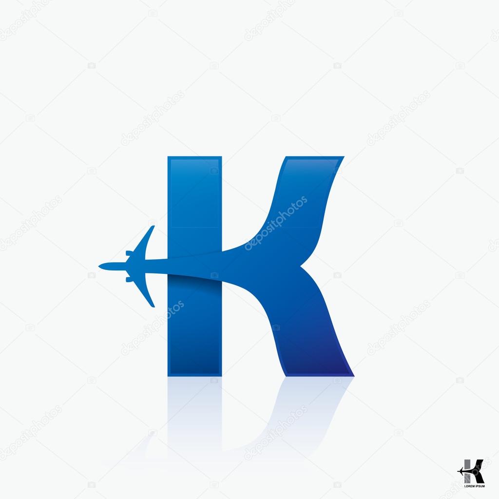Airline logo design with capital letter K - vector illustration