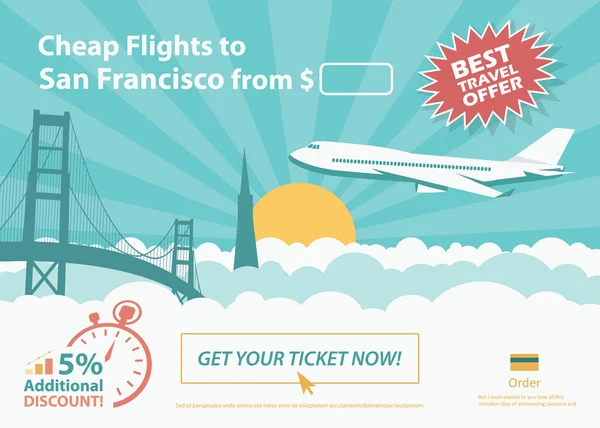 Επίπεδη ταξίδια banner - San Francisco — Διανυσματικό Αρχείο