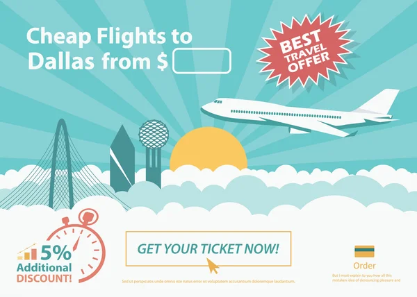 Bannière de voyage plate - Dallas — Image vectorielle