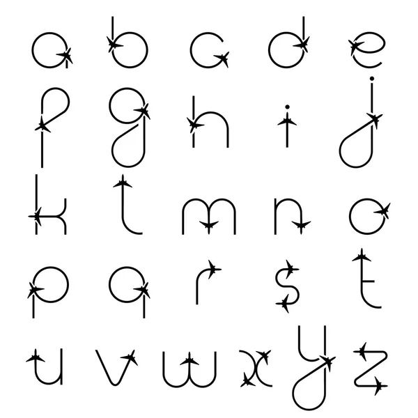 Letters van het alfabet met vliegtuig symbolen — Stockvector