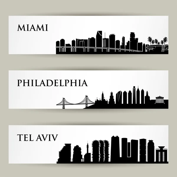 Bannières de skylines de ville — Image vectorielle