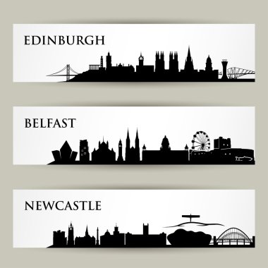 Edinburgh, Belfast ve Newcastle şehir manzarası