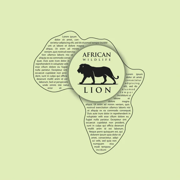 Lion with text shaped in form of Africa — Stock Vector