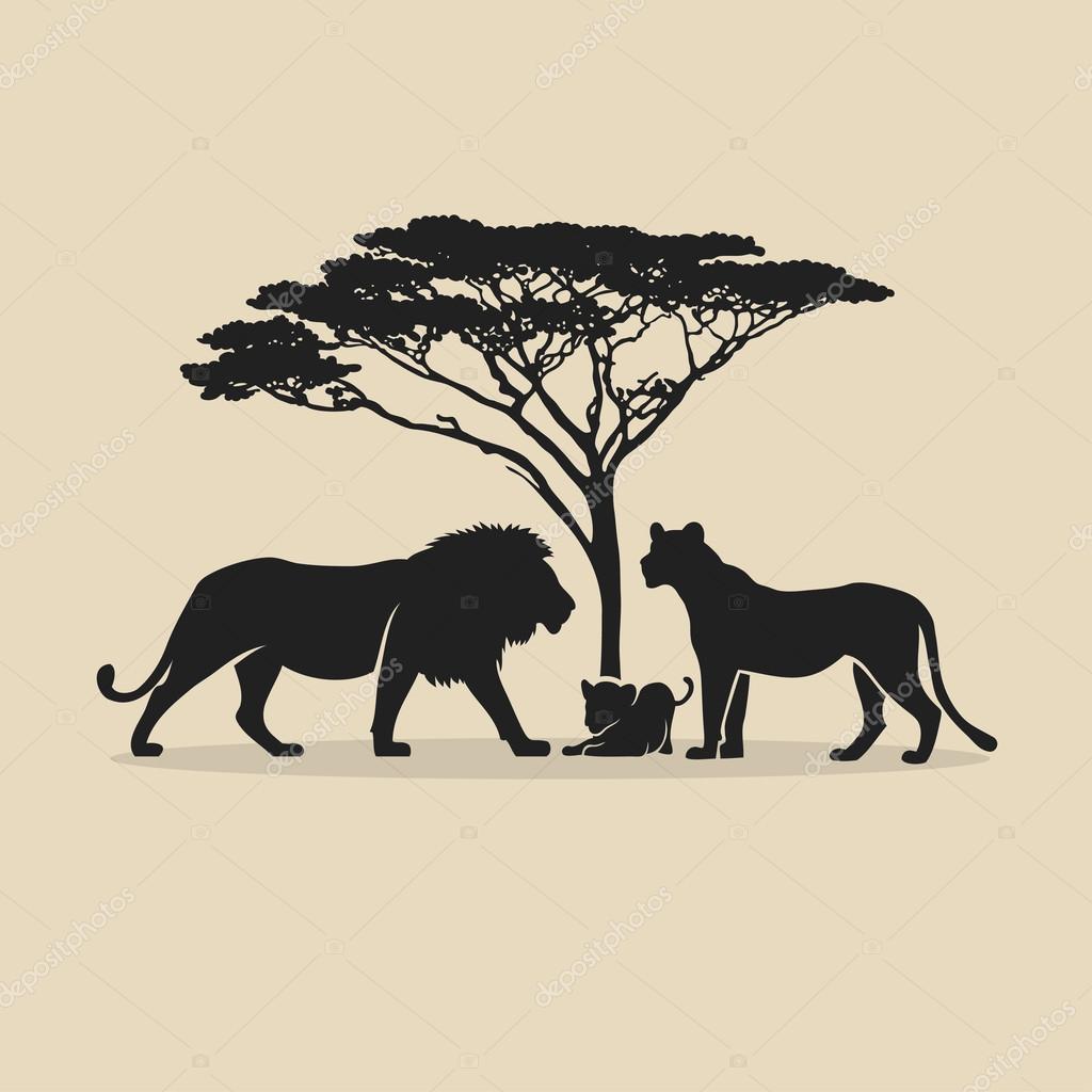Download Lion family silhouette | Lion family silhouette — Stock ...