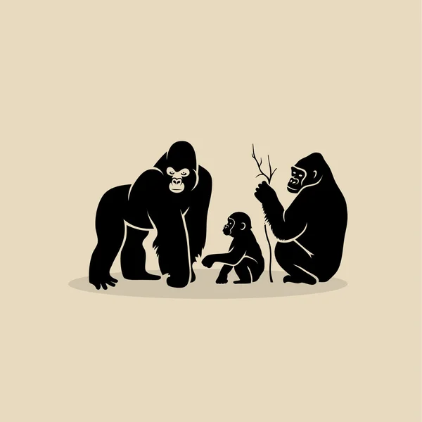 Gorilla animals family — Stock Vector