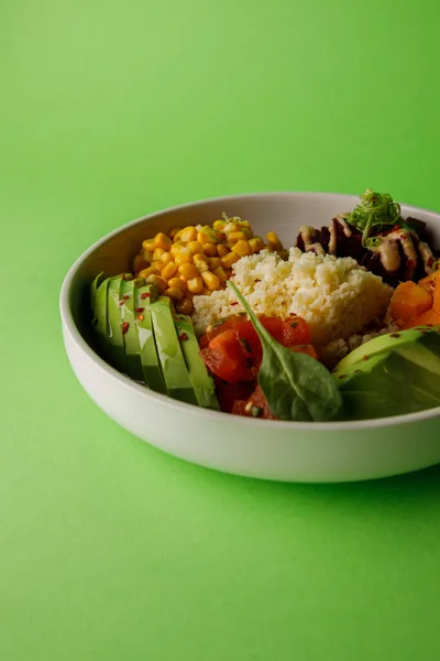 Closeup View Plate Couscous Vegetable Pieces — Stok Foto