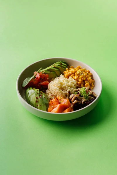 Closeup View Plate Couscous Vegetable Pieces — Stok Foto