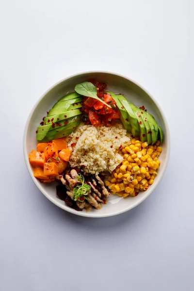 Top View Plate Couscous Vegetable Pieces — Stock Photo, Image