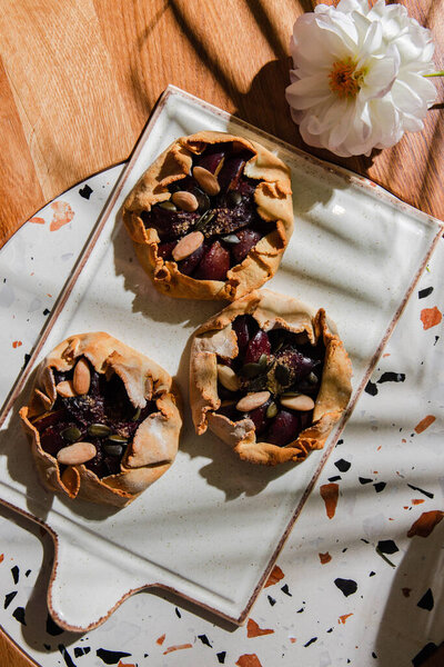 Top View Delicious Homemade Plum Homemade Pie Nuts Stock Picture