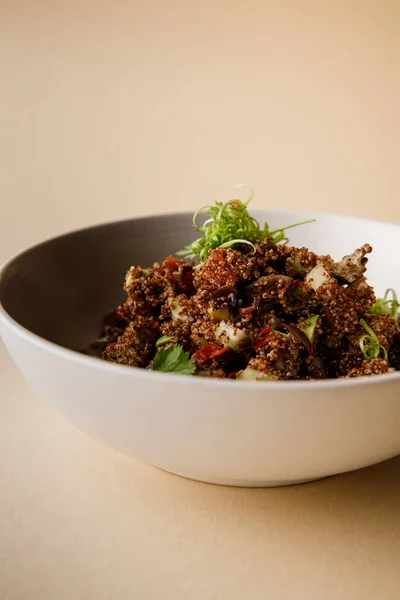 Close Uitzicht Kom Met Heerlijke Veganistische Gerechten Rechtenvrije Stockfoto's