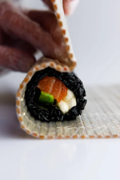 Close Seup View Sushi Preparation Isolated White Background — Stok Foto