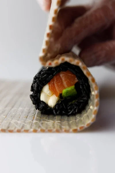 Close Seup View Sushi Preparation Isolated White Background — Stok Foto