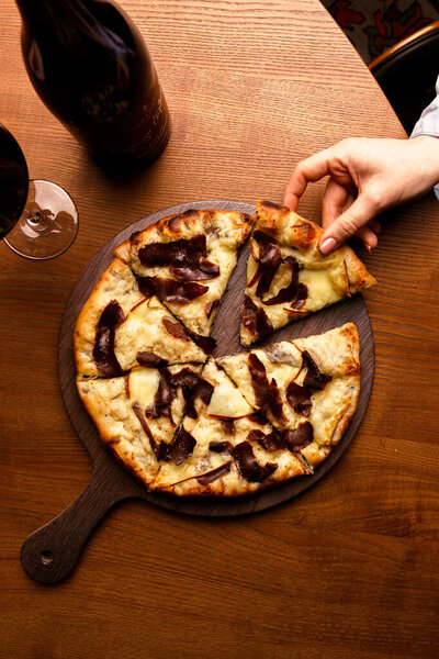 Top View Homemade Pizza Ham Stock Photo