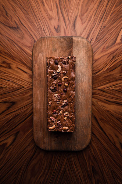 Top View Chocolate Cake Nuts Stock Photo