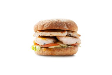 Beyaz arkaplanda izole edilmiş hamburger görüntüsü