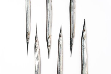  Çiğ iğne balıkları beyaz arkaplanda izole edilmiş