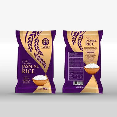 Rice Package Mockup Tayland Gıda Ürünleri, vektör illüstrasyonu