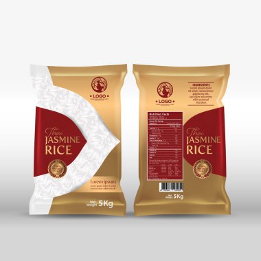 Rice Package Mockup Tayland Gıda Ürünleri, vektör illüstrasyonu